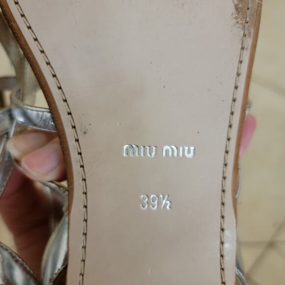 Miu Miu Crystal Parrot Metallic Sandals Silver Gold Embellished Flats 39.5 9.5 - Picture 6 of 12